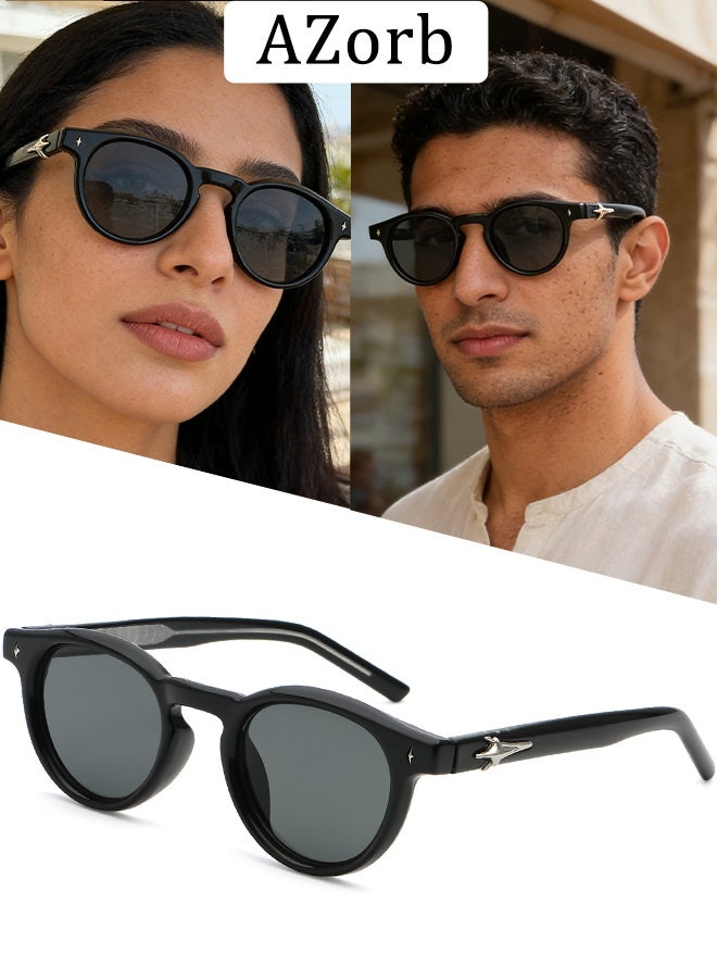 AZorb 2026 NEW Sunglasses Men Women - Propionic Acid Embedded Metal Frame Round Superior Quality Sun Glassess Men's Ladies Retro Sunglass UV400 Protection Shades for Travel Driving Daily Black - Image 1